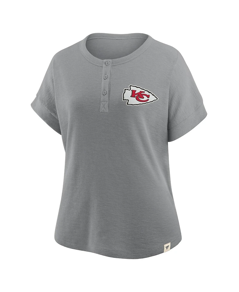 Fanatics Women's Heather Gray Kansas City Chiefs Oversized Hometown Premium Henley Shirt