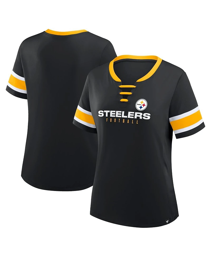 Fanatics Women's Black Pittsburgh Steelers Redzone Draw Play Athena Lace-Up T-Shirt