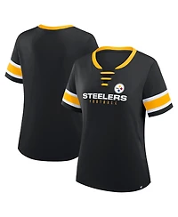 Fanatics Women's Black Pittsburgh Steelers Redzone Draw Play Athena Lace-Up T-Shirt