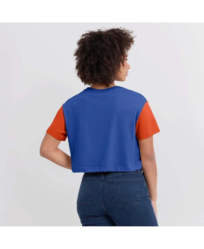 Jordan Women's Royal/Orange Florida Gators Color-Block Script Dri-fit Cropped T-Shirt