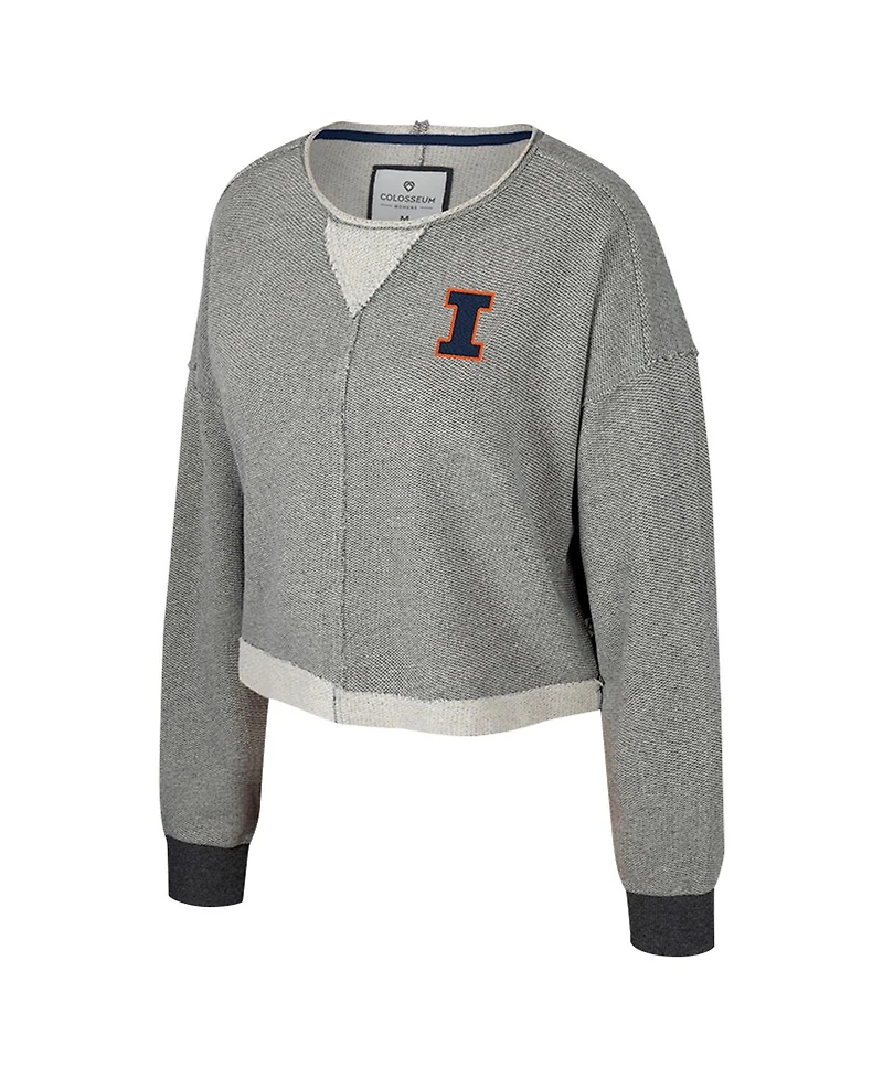 Colosseum Women's Charcoal Illinois Fighting Illini Magnum Scoop Neck Cropped Pullover Sweatshirt