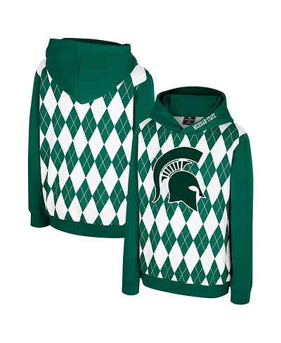 Colosseum Big Boys and Girls Green Michigan State Spartans Argyle The Dealio Pullover Hoodie