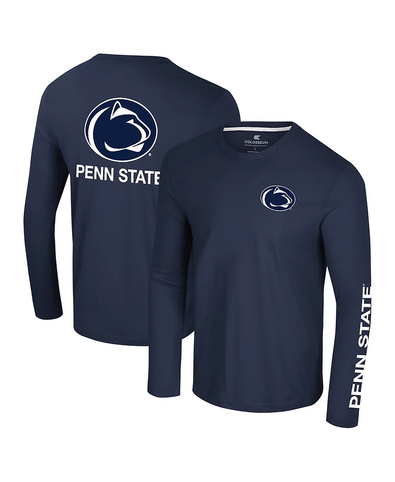 Colosseum Men's Navy Penn State Nittany Lions Logo Lockup 3-Hit Active Blend Long Sleeve T-Shirt