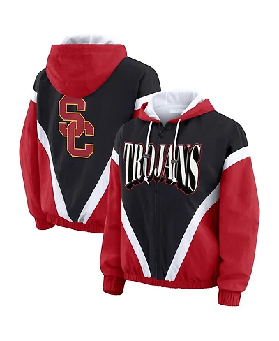 Wear by Erin Andrews Women's Cardinal/Black Usc Trojans Color Block Full-Zip Windbreaker Jacket