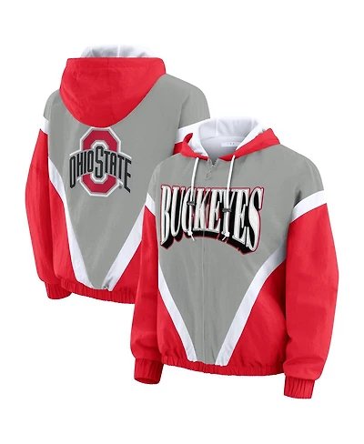 Wear by Erin Andrews Women's Scarlet/Gray Ohio State Buckeyes Color Block Full-Zip Windbreaker Jacket