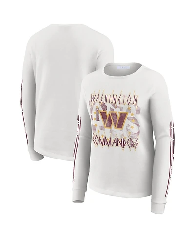 Wear by Erin Andrews Women's White Washington Commanders Graphic Waffle Long-Sleeve T-Shirt