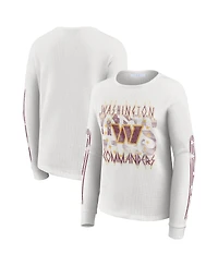 Wear by Erin Andrews Women's White Washington Commanders Graphic Waffle Long-Sleeve T-Shirt