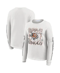 Wear by Erin Andrews Women's White Cincinnati Bengals Graphic Waffle Long-Sleeve T-Shirt