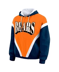 Wear by Erin Andrews Women's Orange/Navy Chicago Bears Retro Crinkle Full-Zip Hoodie Windbreaker