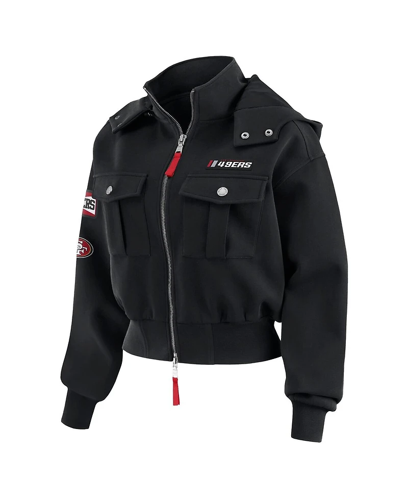 Wear by Erin Andrews Women's Black San Francisco 49ers Patch Pocket Bomber Jacket