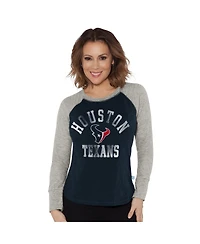 G-iii 4Her by Carl Banks Women's Navy/Heather Gray Houston Texans Waffle Knit Raglan Long Sleeve T-Shirt