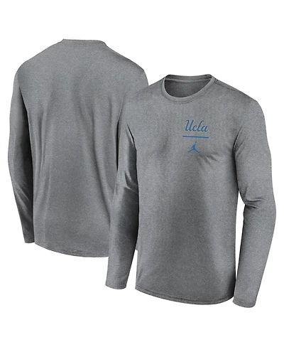 Jordan Men's Heather Gray Ucla Bruins Primary Stack Legend Performance Long Sleeve T-Shirt
