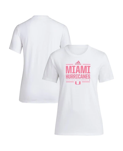 Adidas Women's White Miami Hurricanes 2024 Breast Cancer Awareness Pregame T-Shirt