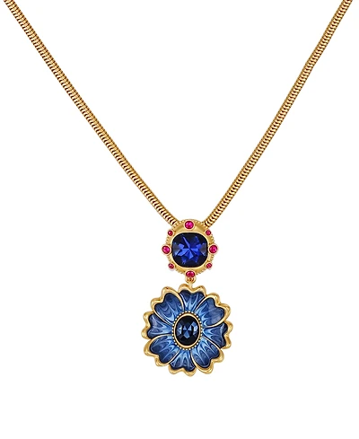 Guess Glass Stone Gold-Tone Floral Drop Necklace