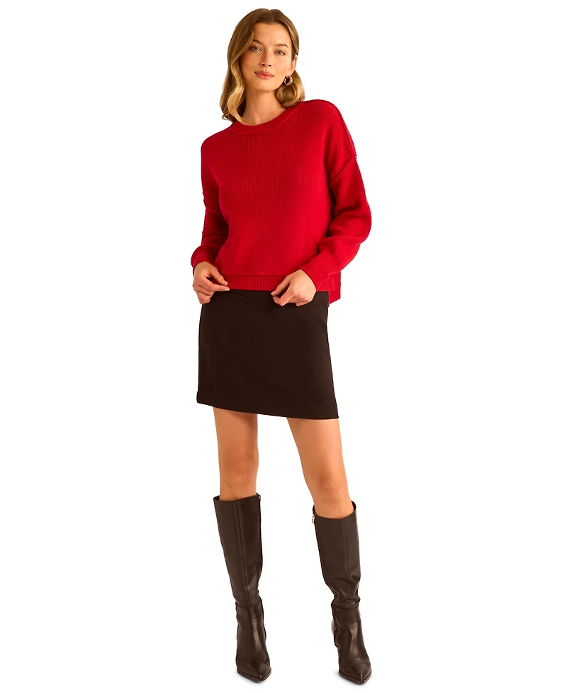 1.state Women's Long Sleeve Drop Shoulder Sweater