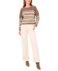 1.state Women's Striped Long Sleeve Crewneck Sweater