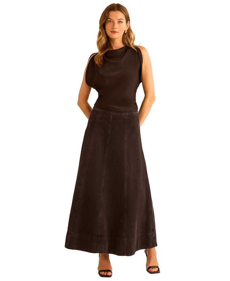 1.state Women's Denim Seamed Maxi Skirt