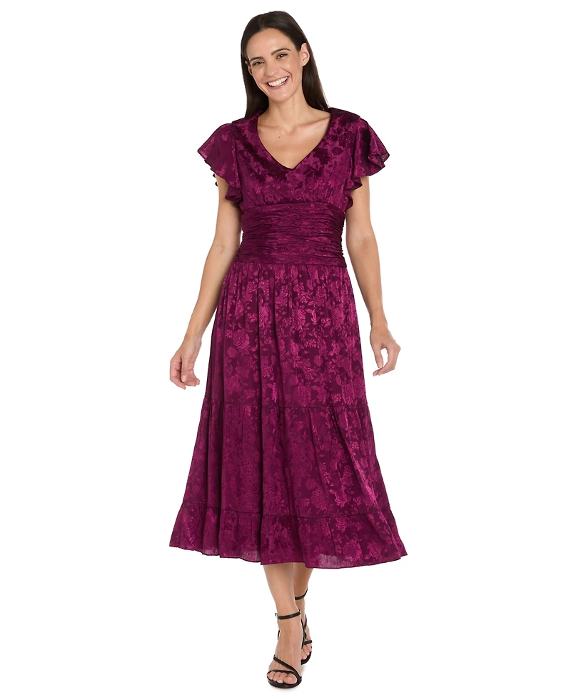 R & M Richards Petite Ruched Waist Midi Dress
