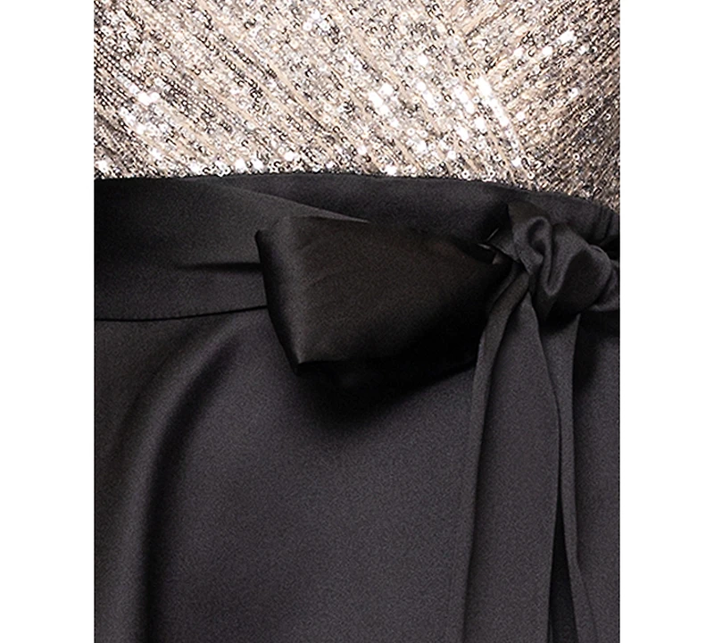 Xscape Petite Sequin Detail V-Neck Maxi Dress