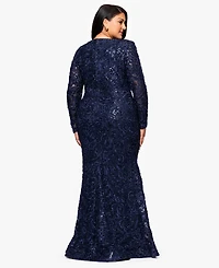 Xscape Plus Lace Detail V-Neck Maxi Dress