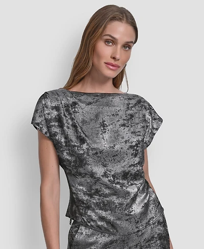 Dkny Women's Printed Flutter Sleeve Pull On Top
