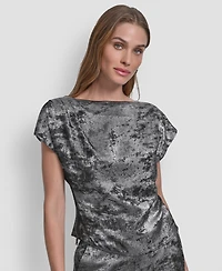 Dkny Women's Printed Flutter Sleeve Pull On Top