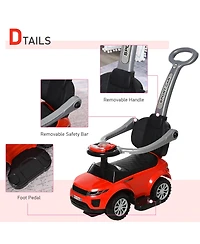 Aosom 3 in 1 Push Car, Sliding Car with Horn Music Light,