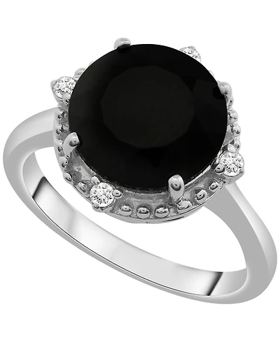 Macy's Onyx (3-1/2ct. t.w.) and Lab Grown White Sapphire (1/10 ct. t.w.) Ring in Sterling Silver