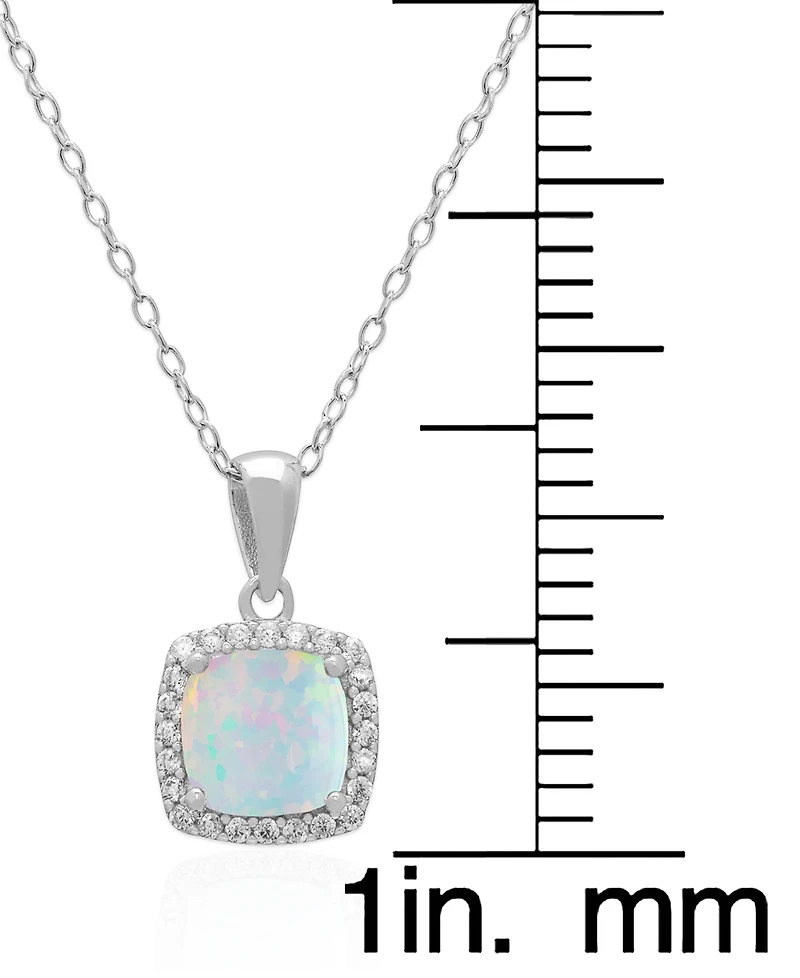 Macy's 2-Piece Set Lab Grown White Opal (2 ct. t.w.) and Sapphire (5 Cushion Halo Pendant Necklace with Matching Earrings Sterling Silver