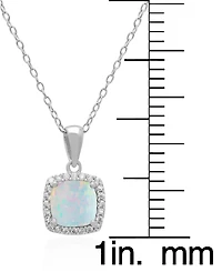 Macy's 2-Piece Set Lab Grown White Opal (2 ct. t.w.) and Sapphire (5 Cushion Halo Pendant Necklace with Matching Earrings Sterling Silver