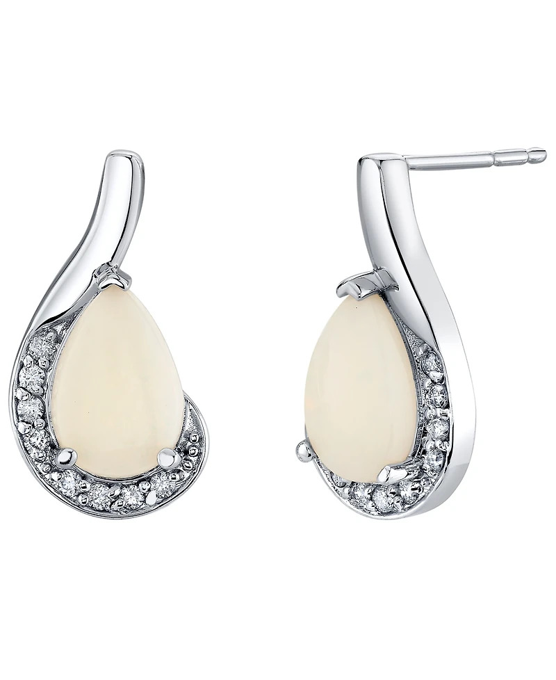 Macy's Opal (1-1/2 ct. t.w.) & Diamond (1/8 ct.t.w.) Earrings in 10k White Gold