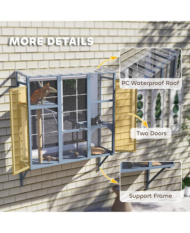 PawHut Catio Outdoor, Window Catio for 2-3 Cats, for Playing Sunbathing
