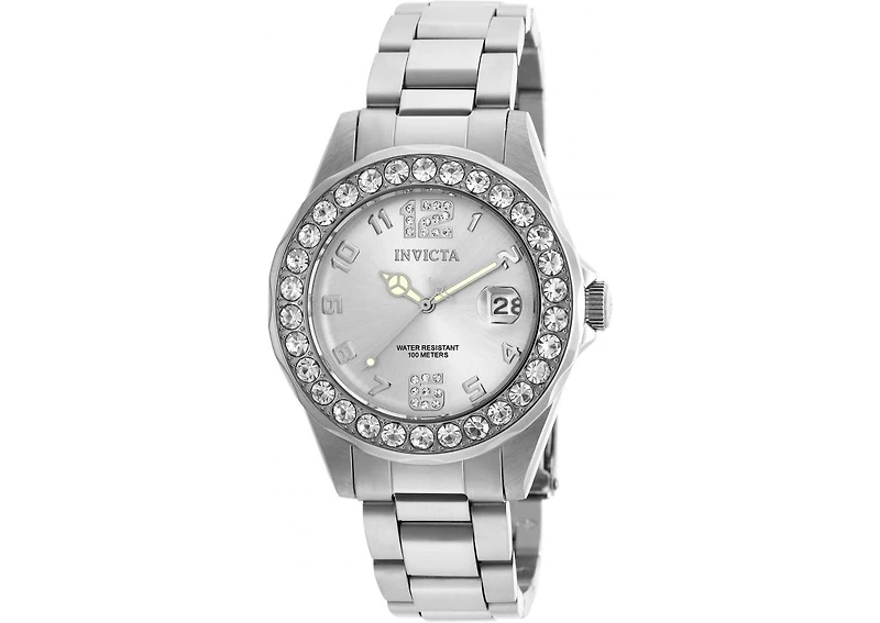 Invicta Women's 21396 Pro Diver Quartz 3 Hand Silver Dial Watch