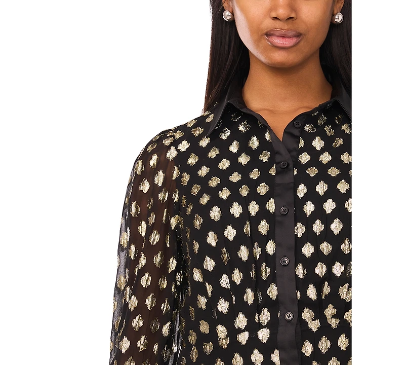 Msk Petite Collar Neck Long Sleeve Shirt Dress
