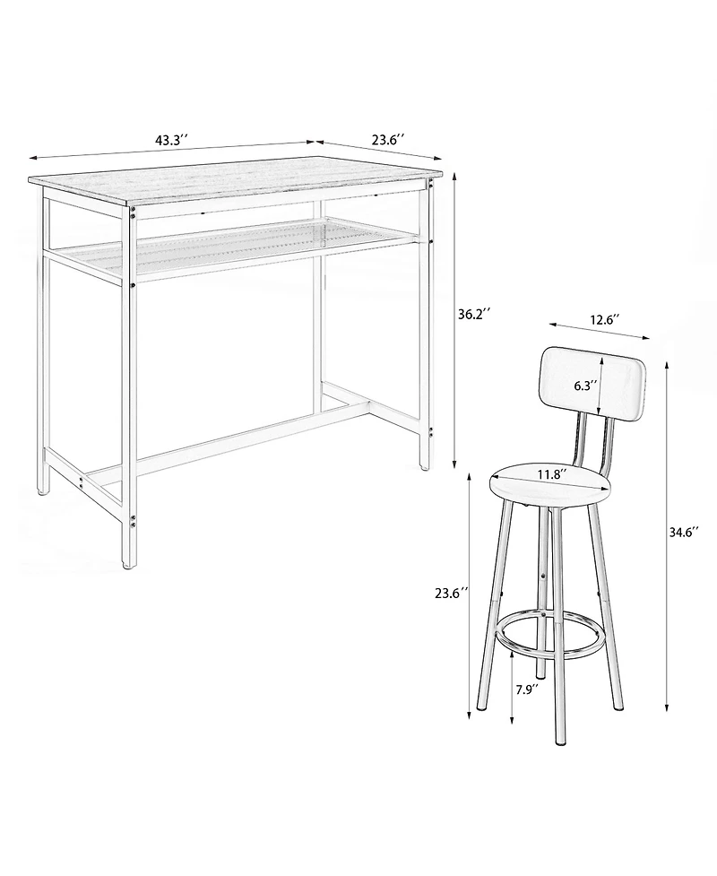 Casainc 5 Piece Counter Height Table Set with Bar and 4 Chairs