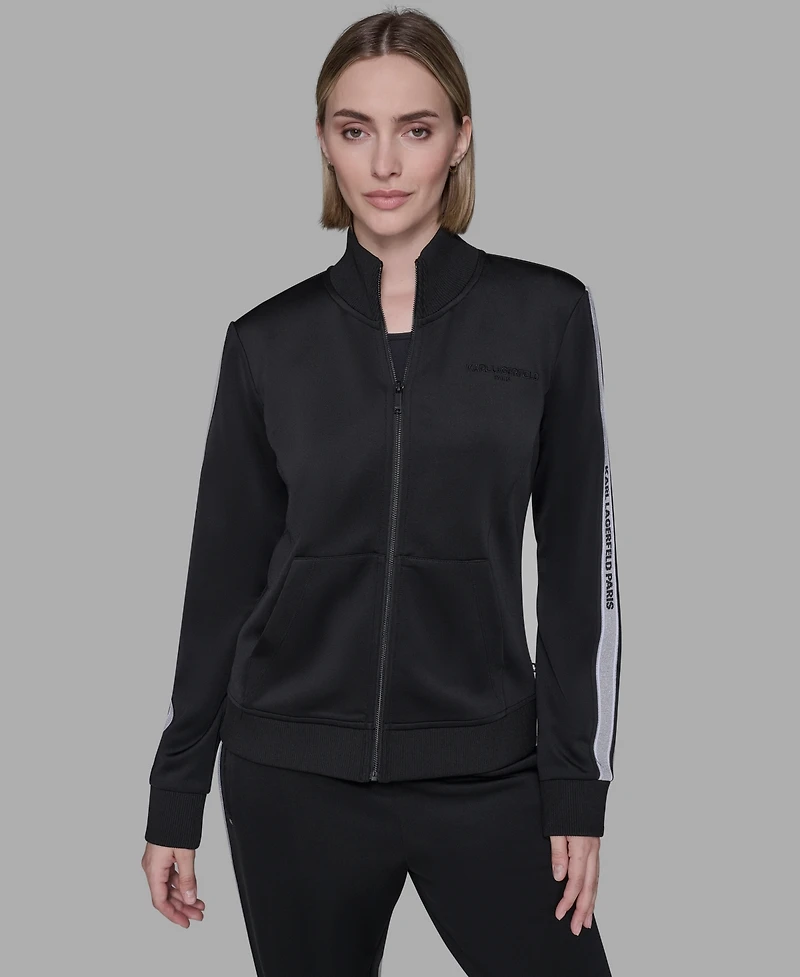Karl Lagerfeld Paris Women's Logo Tape Zip Up Jacket