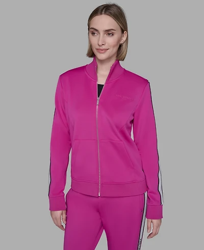 Karl Lagerfeld Paris Women's Logo Tape Zip Up Jacket