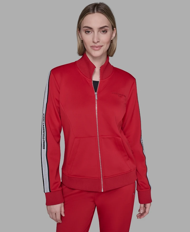 Karl Lagerfeld Paris Women's Logo Tape Zip Up Jacket