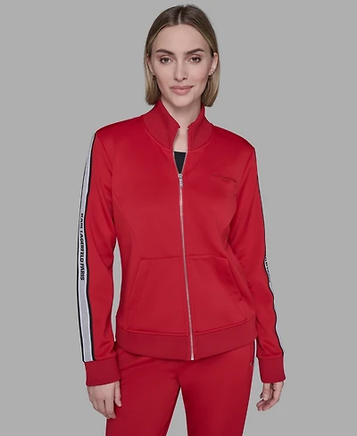 Karl Lagerfeld Paris Women's Logo Tape Zip Up Jacket