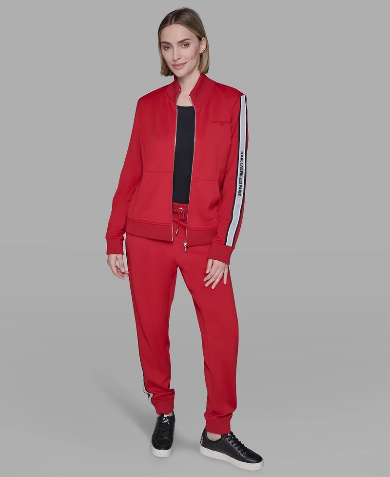 Karl Lagerfeld Paris Women's Logo Tape Zip Up Jacket