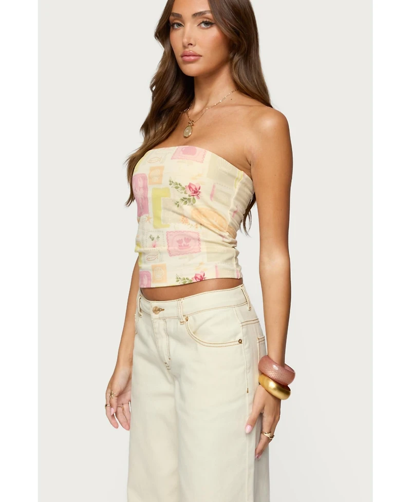 Edikted Womens Cicilla Vintage Mixed Print Tube Top