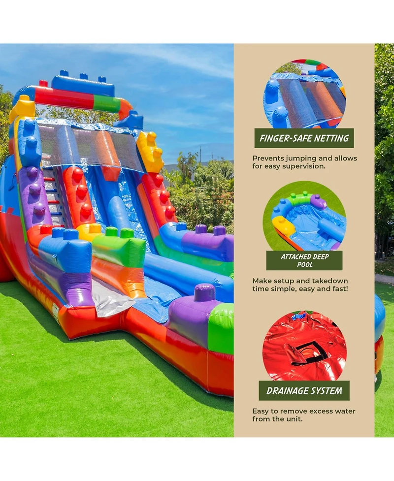 Xjump Block Party 19' Dual Lane Side Loader Water Slide with Pool, for Kids and Adults, Commercial Grade Pvc Vinyl, Outdoor Backyard Fun, Blow Up Wate