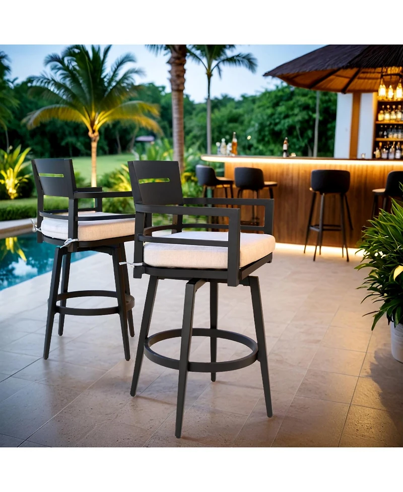 Streamdale Furniture Modern Outdoor Swivel Bar Chairs - Black Aluminum & Sunbrella