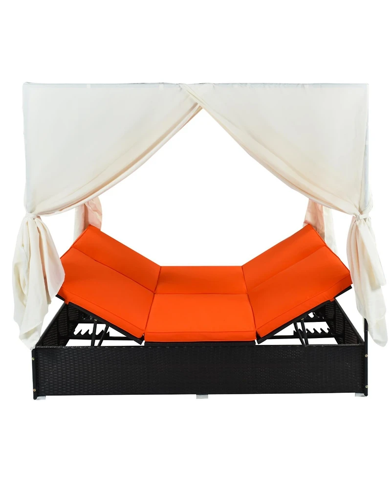 Streamdale Furniture Outdoor Patio Wicker Sunbed Daybed with Cushions Adjustable Seats