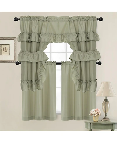 Kate Aurora Country Farmhouse Living Solid Colored Cafe Kitchen Curtain Tier & Swag Valance Set - 56 in. W x 36 L, Linen Taupe