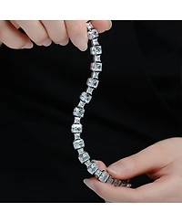 Genevive Sterling Silver White Gold Plated with Clear Cubic Zirconia Statement Bracelet