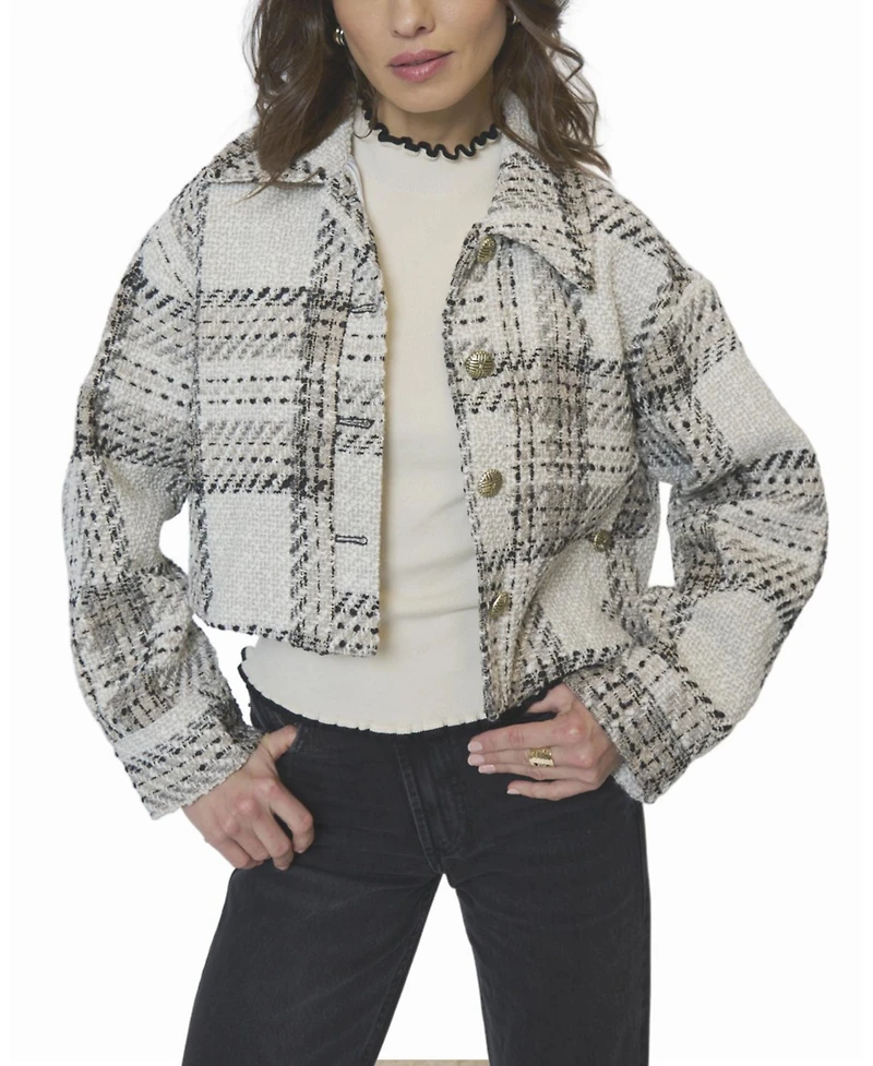 Central Park West Women's Billie Cropped Oversize Tweed Jacket