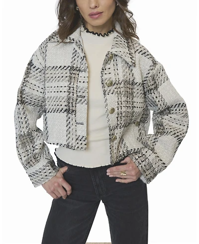 Central Park West Women's Billie Cropped Oversize Tweed Jacket
