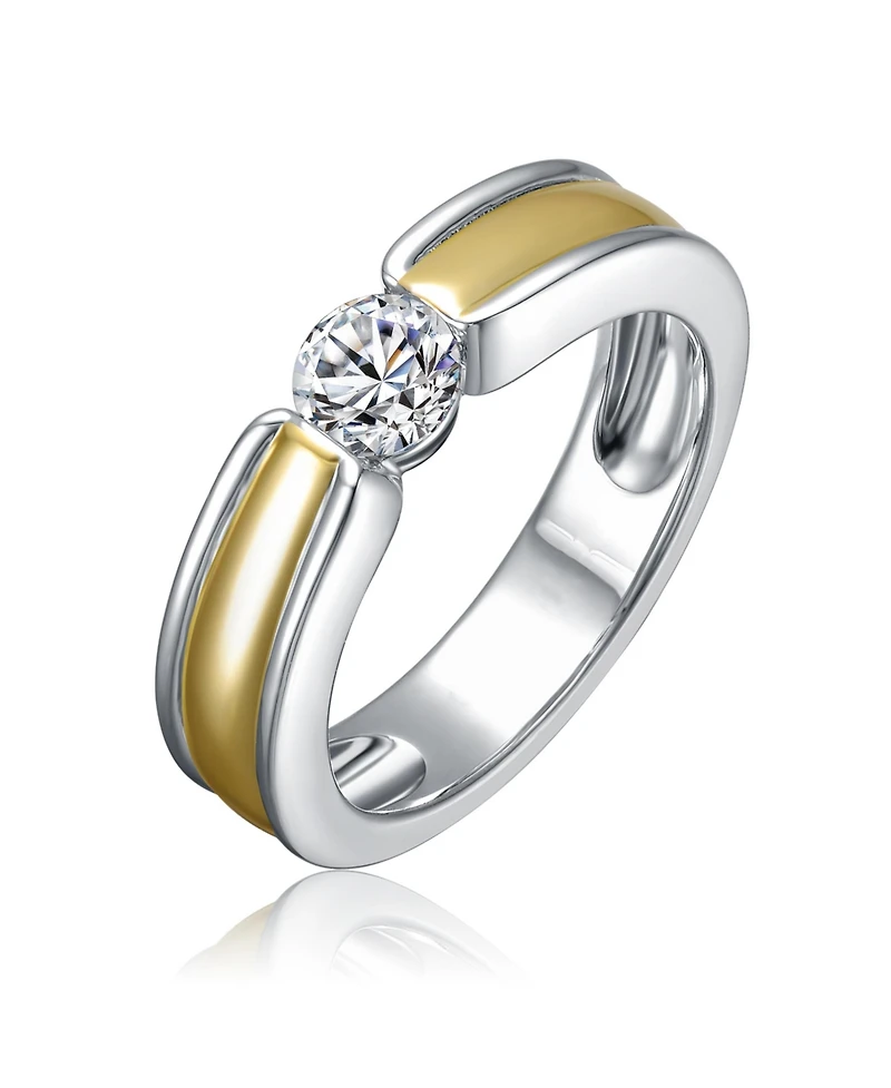 Rachel Glauber Two Tone with Clear Cubic Zirconia Band Ring