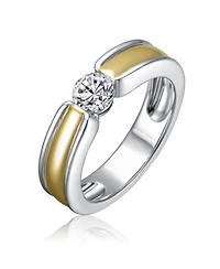 Rachel Glauber Two Tone with Clear Cubic Zirconia Band Ring